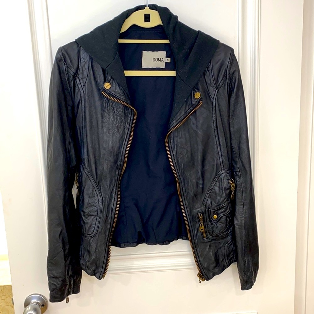 Doma Leather Hooded Jacket New